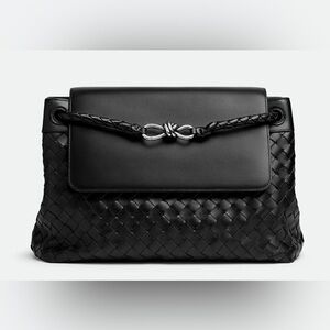 Bottega Veneta Black Intrecciato Leather Messenger Bag with Braided Handle